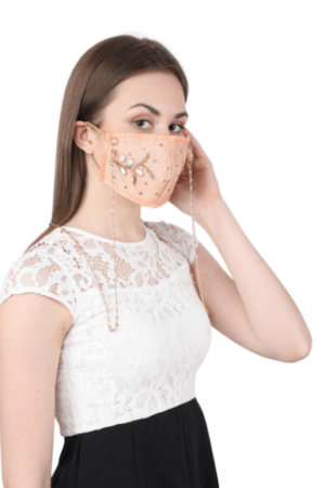 peach embroidered face mask